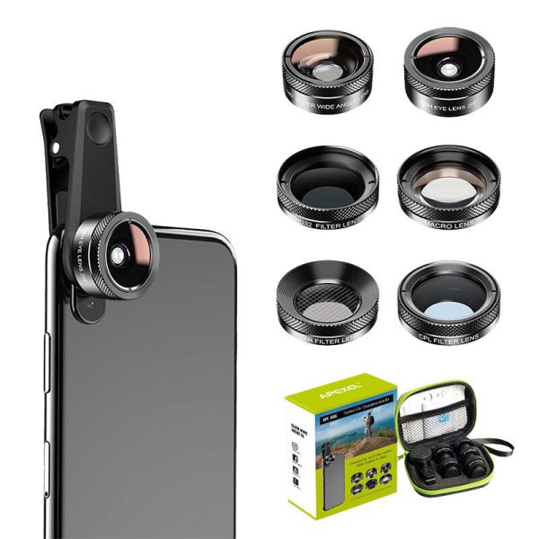 Mobile lens kit APEXEL APL-DG6V2 6 in 1 universal (black) - Image 2