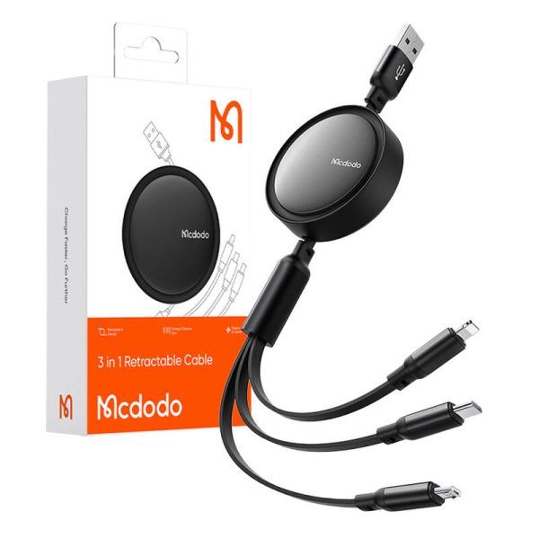 3in1 USB to USB-C / Lightning / Micro USB Cable, Mcdodo CA-7256, 3.5A, 1.2m (black) - Image 2