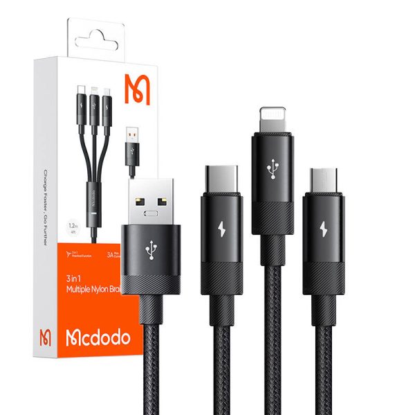 3in1 USB to USB-C / Lightning / Micro USB Cable, Mcdodo CA-5790, 3.5A, 1.2m (black) - Image 5
