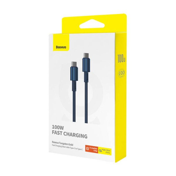 Cable USB-C do USB-C Baseus Tungsten Gold, 100W, 1m (niebieski) - Image 6