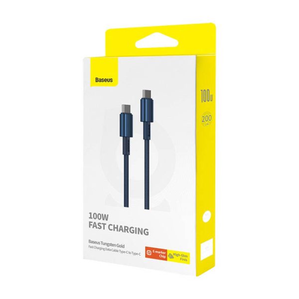 Cable USB-C do USB-C Baseus Tungsten Gold, 100W, 2m (niebieski) - Image 6