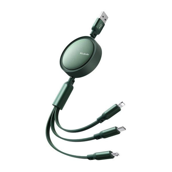 3in1 USB to USB-C / Lightning / Micro USB Cable, Mcdodo CA-7257, 3.5A, 1.2m (green)
