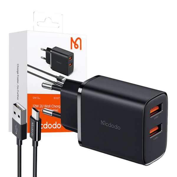 Mcdodo CH-5072 USB-A*2, 12W power charger + USB-A to USB-C cable (black) - Image 2