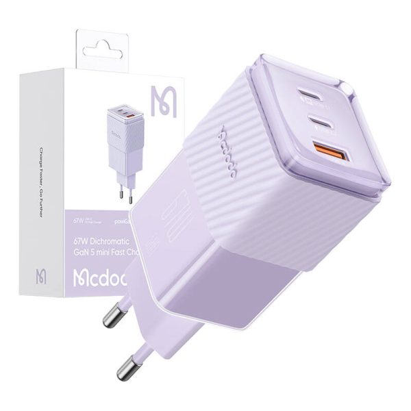 GaN 67W mains charger Mcdodo CH-1502 2x USB-C, USB-A (purple) - Image 3