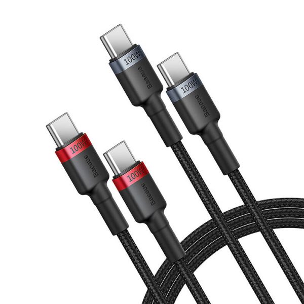 Cable Baseus Cafule USB-C to USB-C 100W,1m, 2psc (Red Black, Grey Black) - Image 2