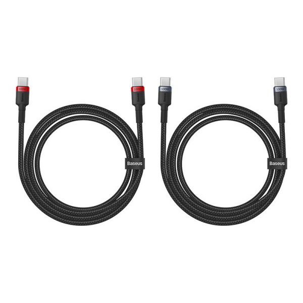 Cable Baseus Cafule USB-C to USB-C 100W,1m, 2psc (Red Black, Grey Black) - Image 5