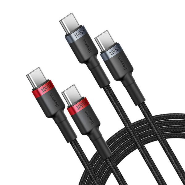 Cable Baseus Cafule USB-C to USB-C 100W,2m, 2psc (Red Black, Grey Black) - Image 2