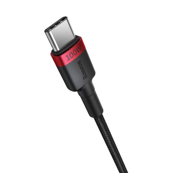 Cable Baseus Cafule USB-C to USB-C 100W,2m, 2psc (Red Black, Grey Black) - Image 3