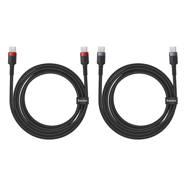 Cable Baseus Cafule USB-C to USB-C 100W,2m, 2psc (Red Black, Grey Black) - Image 5