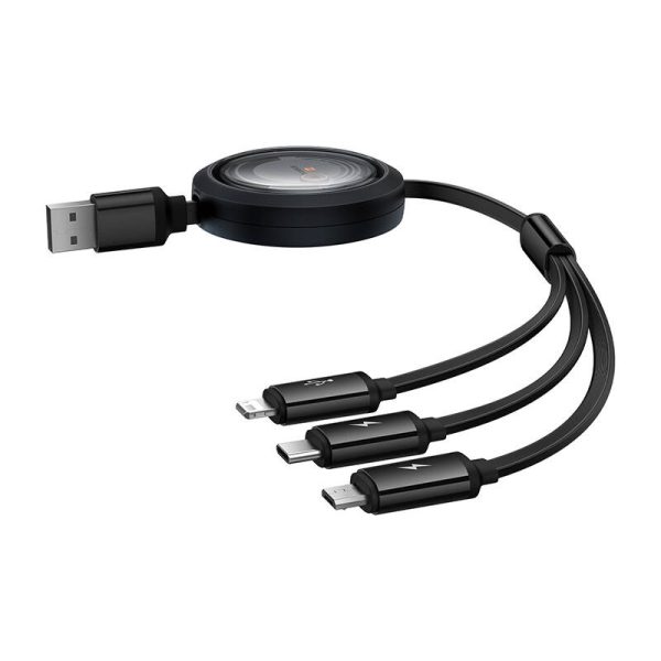 Fast Charging Cable 3in1 Baseus Free2Draw, USB to micro USB+USB-C+Lightning, 3.5A, 1.1m (black) - Image 2