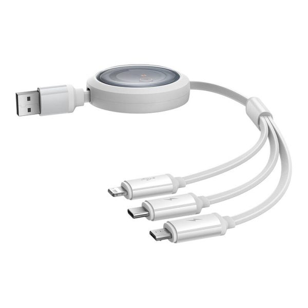 Fast Charging Cable 3in1 Baseus Free2Draw, USB to micro USB+USB-C+Lightning, 3.5A, 1.1m (white) - Image 2