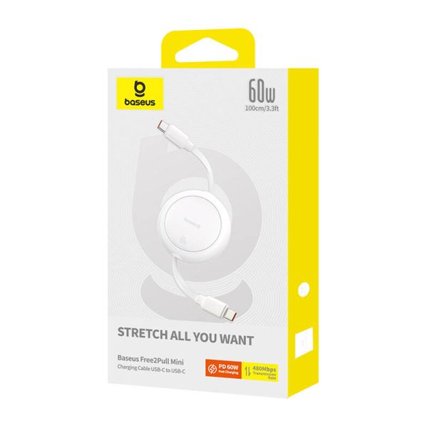 Baseus Free2Pull Mini USB-C to USB-C USB cable, 60W, 1, (white) - Image 6