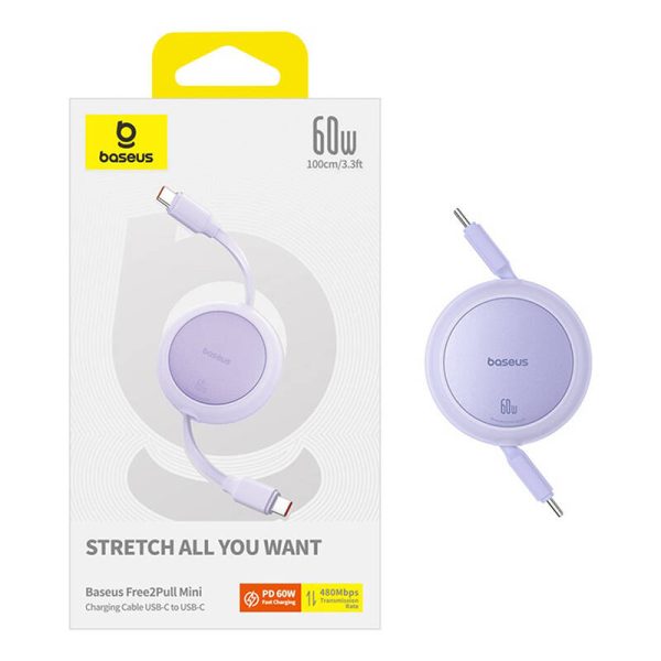 Baseus Free2Pull Mini USB-C to USB-C 60W USB cable, 1m (purple) - Image 6