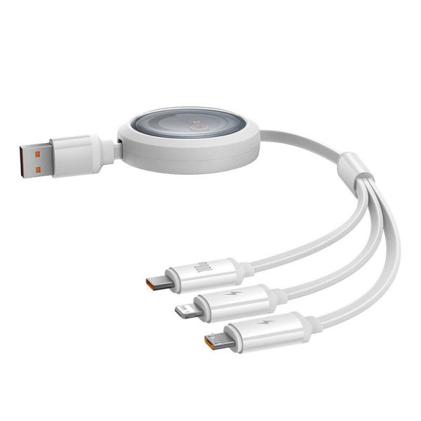 3-in-1 Baseus Free2Draw USB to M+L+C 100W cable, 1.1 m (white) - Image 2