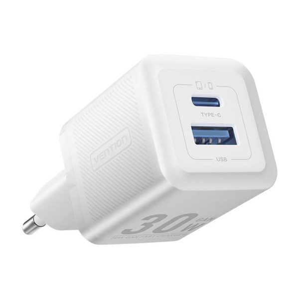 Wall charger, Vention, FEQW0-EU,  USB-C + USB- A,  30W/30W , GaN (white) - Image 2