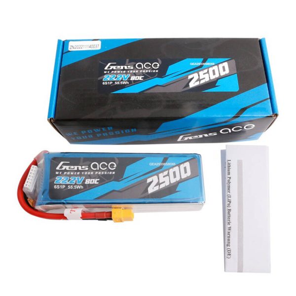 Gens ace 2500mAh 22.2V 80C 6S1P Lipo Battery Pack with XT60 plug — изображение 5