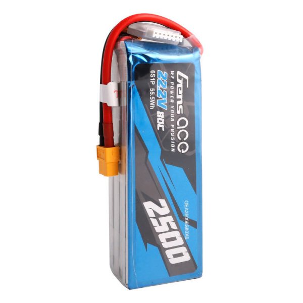 Gens ace 2500mAh 22.2V 80C 6S1P Lipo Battery Pack with XT60 plug — изображение 3