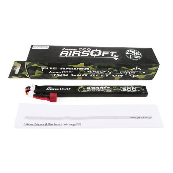 Gens Ace 25C 1200mAh 3S1P 11.1V Airsoft Gun Lipo Battery with T Plug Long size - Image 6