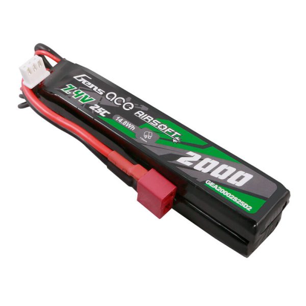 Gens Ace 25C 2000mAh 2S2P 7.4V Saddle Airsoft Gun Lipo Battery with Mini Deans(T) Plug - Image 2