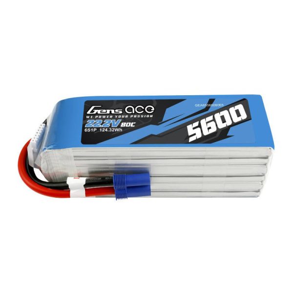 Gens ace 5600mAh 80C 22.2V 6S1P Lipo Battery Pack with EC5 plug - Image 2