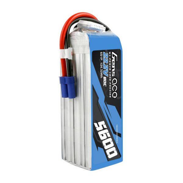 Gens ace 5600mAh 80C 22.2V 6S1P Lipo Battery Pack with EC5 plug - Image 4