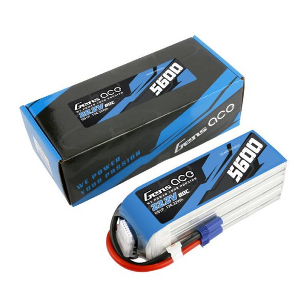 Gens ace 5600mAh 80C 22.2V 6S1P Lipo Battery Pack with EC5 plug - Image 5