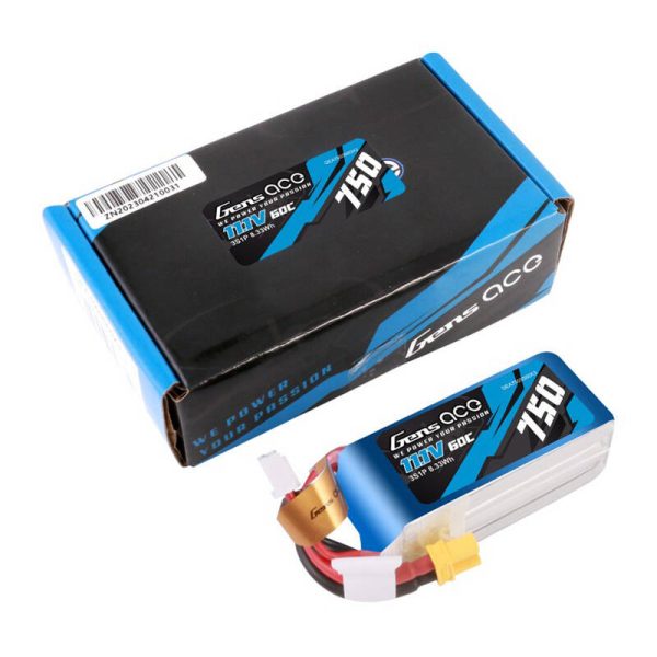 GENS ACE 750MAH 11.1V 60C 3S1P LIPO BATTERY PACK WITH XT30 - Image 3