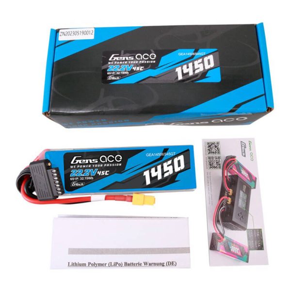 Gens Ace G-Tech 1450mAh 22.2V 45C 6S1P Lipo Battery Pack with XT60 Plug - Image 6