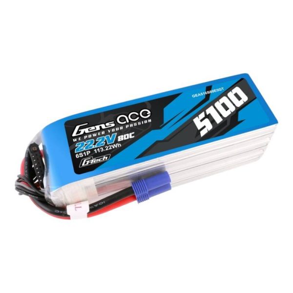 Gens ace G-Tech 5100mAh 80C 22.2V 6S1P Lipo Battery Pack with EC5 plug - Image 2