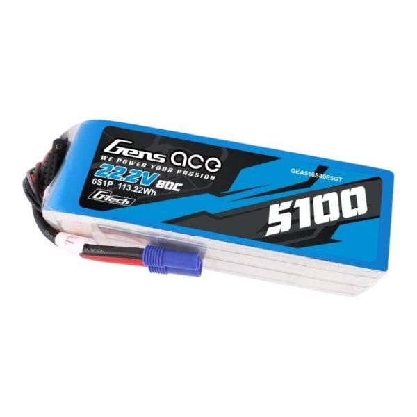 Gens ace G-Tech 5100mAh 80C 22.2V 6S1P Lipo Battery Pack with EC5 plug - Image 3