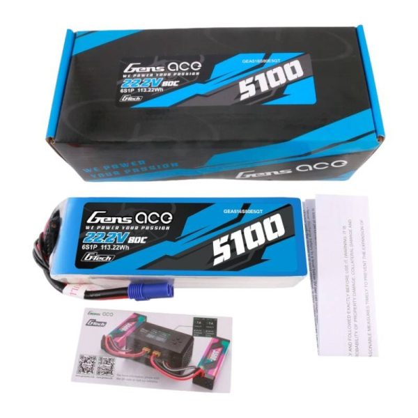 Gens ace G-Tech 5100mAh 80C 22.2V 6S1P Lipo Battery Pack with EC5 plug - Image 5