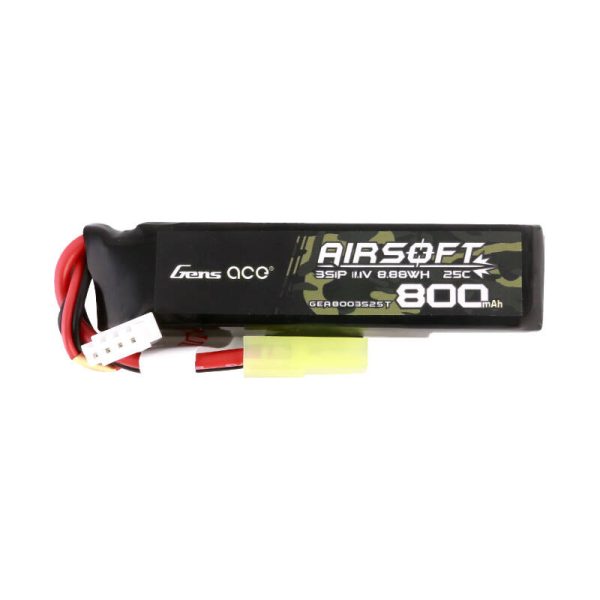 Gens Ace Lipo 800MAH 11.1V 25C 3S1P Airsoft Gun Lipo Battery with mini Tamiya Plug — изображение 2