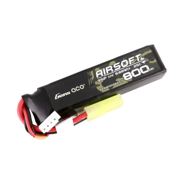 Gens Ace Lipo 800MAH 11.1V 25C 3S1P Airsoft Gun Lipo Battery with mini Tamiya Plug — изображение 3