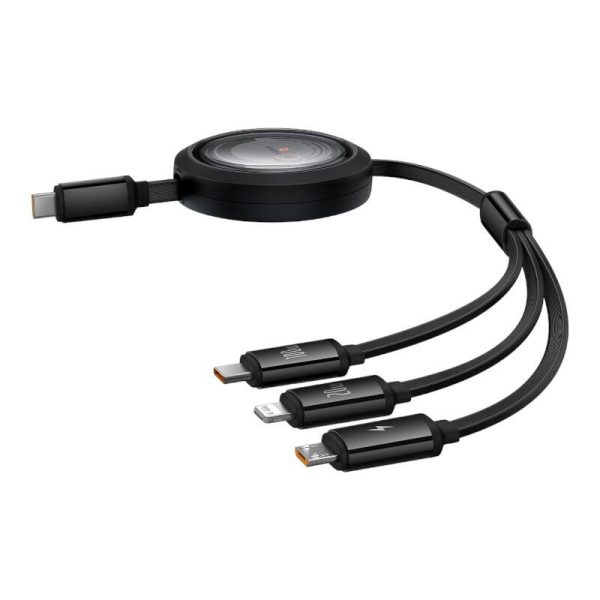 Fast Charging Cable 3in1 Baseus Free2Draw USB-C to USB-C/Lightning/Micro 100W, 1,1m (black) - Image 2