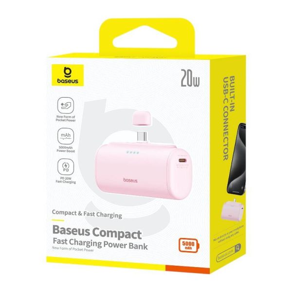 Powerbank Baseus Compact USB-C 5000mAh, 20W (pink) — изображение 6