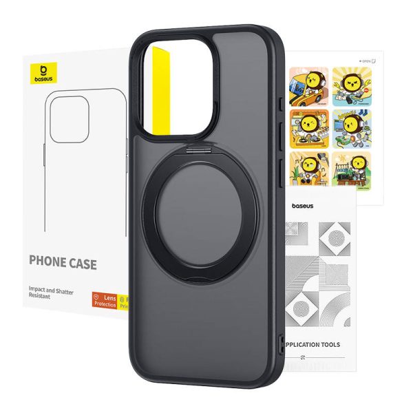 Phone Case Baseus SkyRing Magnetic with Stand for iP 14 Pro Max + tempered-glass and cleaning kit (black) - Image 5