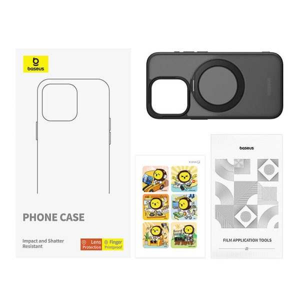 Phone Case Baseus SkyRing Magnetic with Stand for iP 14 Pro Max + tempered-glass and cleaning kit (black) - Image 2