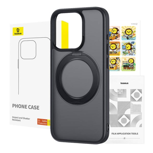 Phone Case Baseus SkyRing Magnetic with Stand for iP 13 Pro + tempered-glass and cleaning kit (black) - Image 5