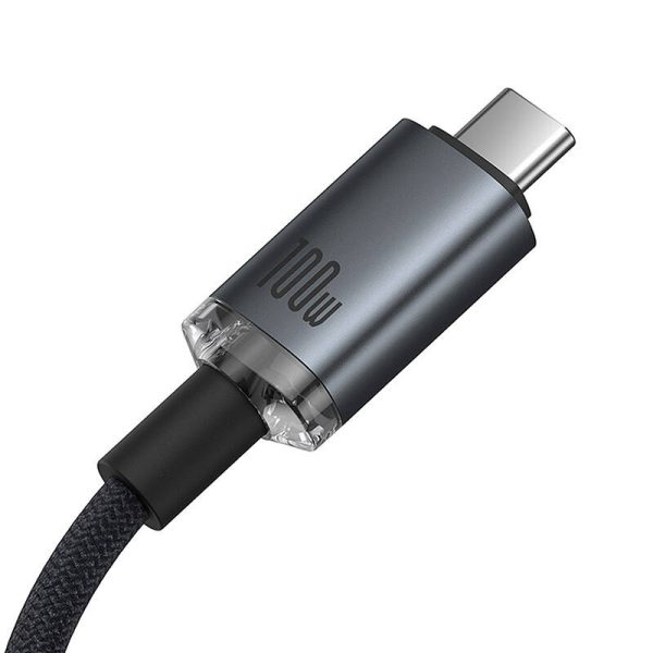 Fast Charging Cable Baseus Crystal Shine USB-C to USB-C 100W, 1,5m, 20Gb (black) - Image 2