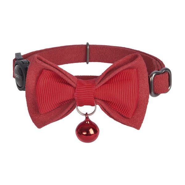 Collar set Dogness for cats 2 pcs (Genuine Leather Red/Fiber Black) - Image 2