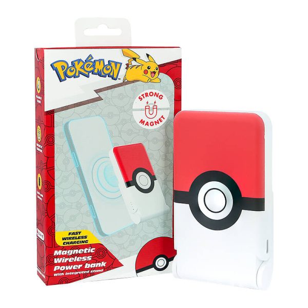 Magnetic powerbank OTL 5000 mAh, USB-C 15W, Pokemon Pokeball with stand (red-white) - Image 4