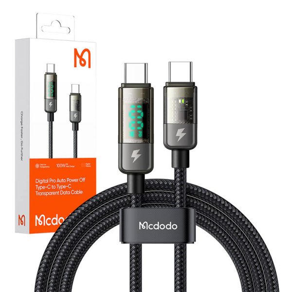 Mcdodo CA-3611 USB-C to USB-C cable, auto power off, PD 100W, 1.8m (black) - Image 4