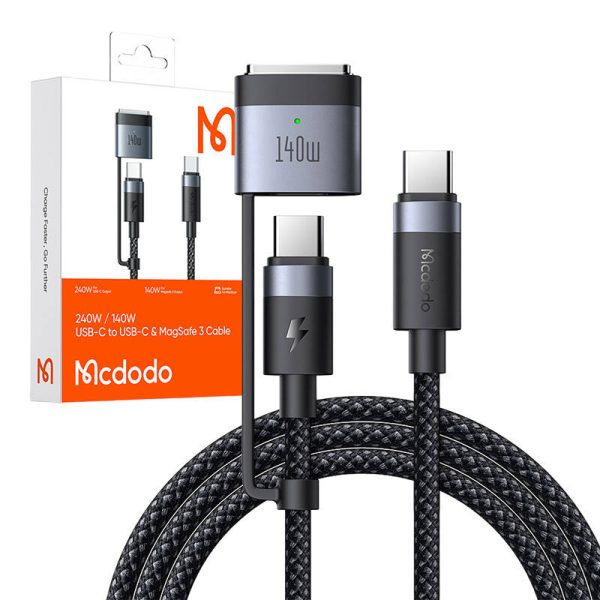 2-in-1 USB-C to USB-C + Magsafe 3 cable Mcdodo CA-0140, 2m (black) - Image 3