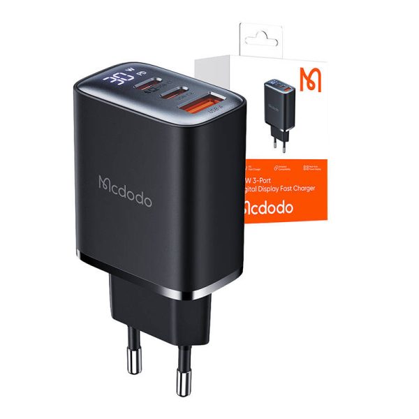 Mcdodo CH-2180 2xUSB-C + USB-A, 30W mains charger with display (black) - Image 2