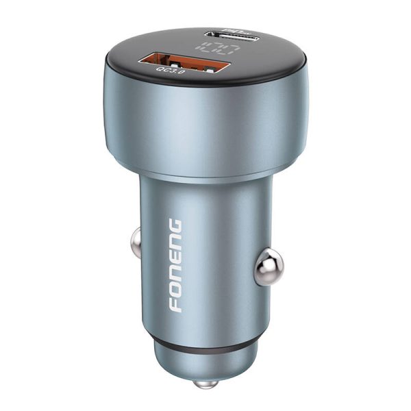 Foneng C18 1xUSB-A, 1xUSB-C 2.4A 48W car charger (grey) + USB-C to USB-C cable - Image 2