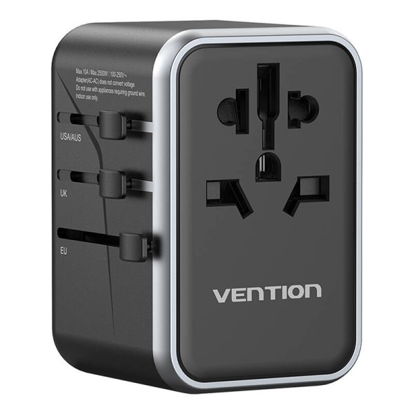 Vention FJFB0 GaN 2xUSB-C 2xUSB-A Universal Travel Adapter 65W (black) - Image 2