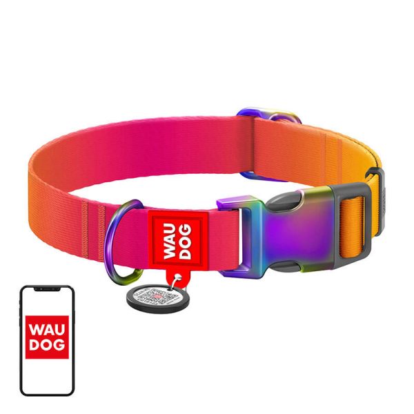 Waudog gradient nylon dog collar with QR code, orange , size L - Image 4