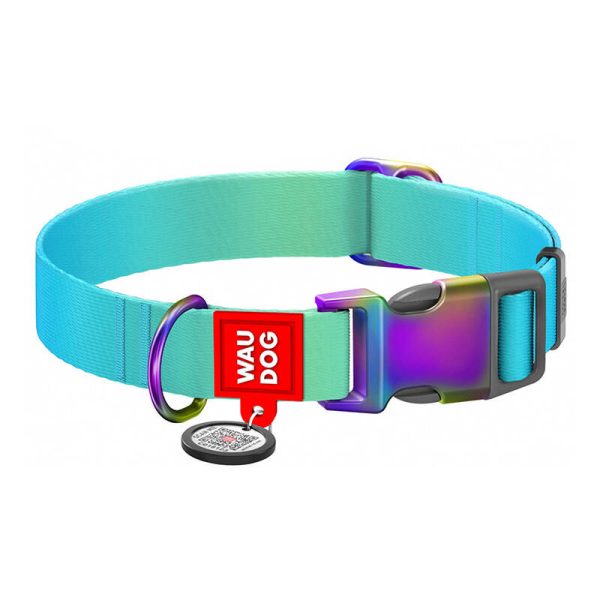 Waudog gradient nylon dog collar with QR code, blue , size M - Image 2