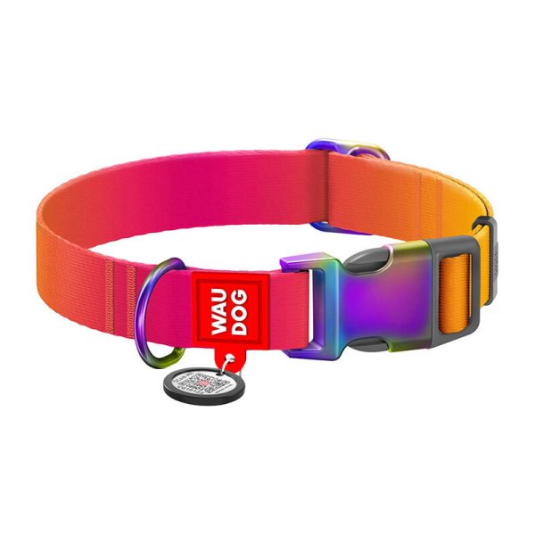 Waudog gradient nylon dog collar with QR code, orange , size M - Image 2
