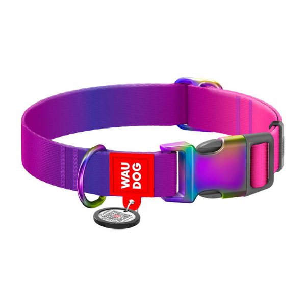 Waudog gradient nylon dog collar with QR code, purple , size M - Image 4